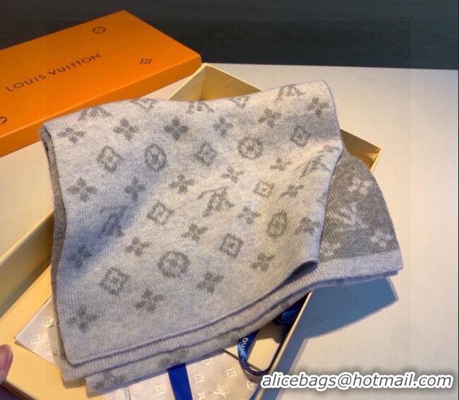 Top Quality Louis Vuitton Monogram Denim Cashmere Shawl Scarf 30x180cm LV122102 Grey 2023