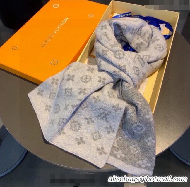 Top Quality Louis Vuitton Monogram Denim Cashmere Shawl Scarf 30x180cm LV122102 Grey 2023