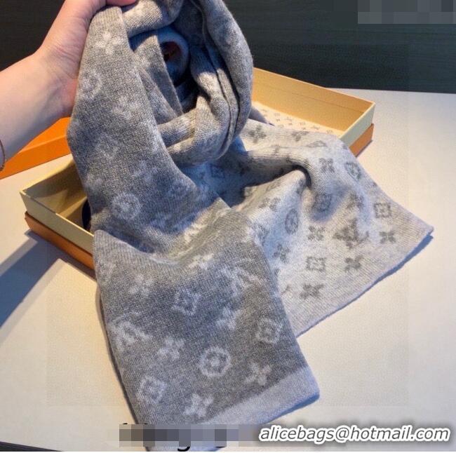 Top Quality Louis Vuitton Monogram Denim Cashmere Shawl Scarf 30x180cm LV122102 Grey 2023