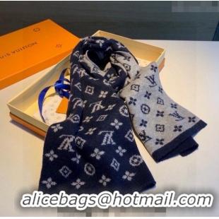 Shop Best Louis Vuitton Monogram Denim Cashmere Shawl Scarf 30x180cm LV122102 Dark Blue 2023