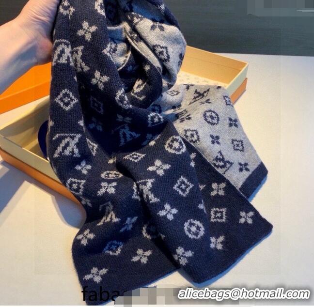 Shop Best Louis Vuitton Monogram Denim Cashmere Shawl Scarf 30x180cm LV122102 Dark Blue 2023