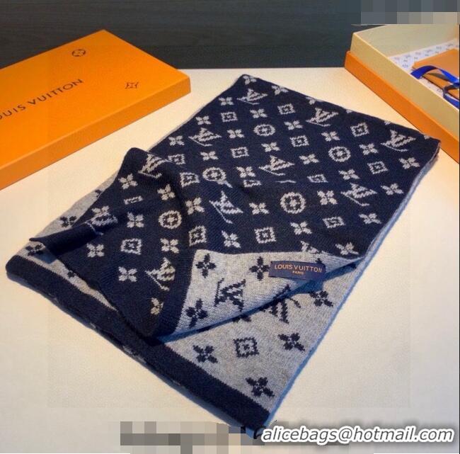 Shop Best Louis Vuitton Monogram Denim Cashmere Shawl Scarf 30x180cm LV122102 Dark Blue 2023