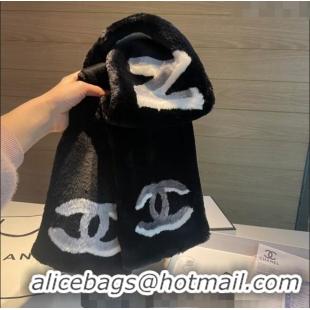 Promotional Chanel Fur and Cashmere Long Scarf 20x120cm 1221 Black 2023