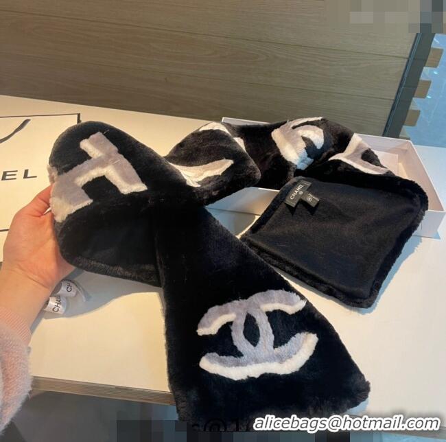 Promotional Chanel Fur and Cashmere Long Scarf 20x120cm 1221 Black 2023