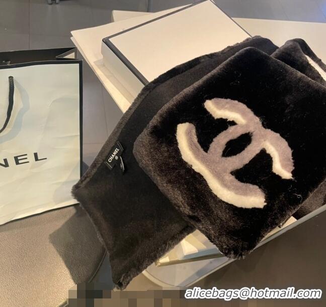 Promotional Chanel Fur and Cashmere Long Scarf 20x120cm 1221 Black 2023