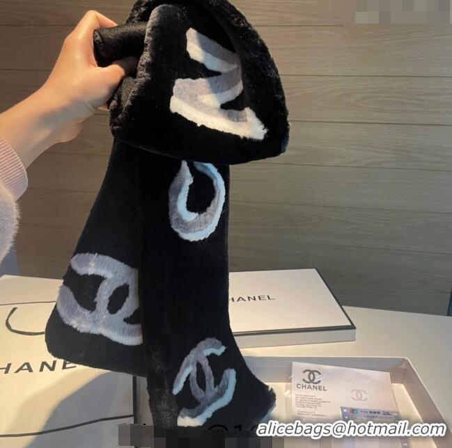 Promotional Chanel Fur and Cashmere Long Scarf 20x120cm 1221 Black 2023