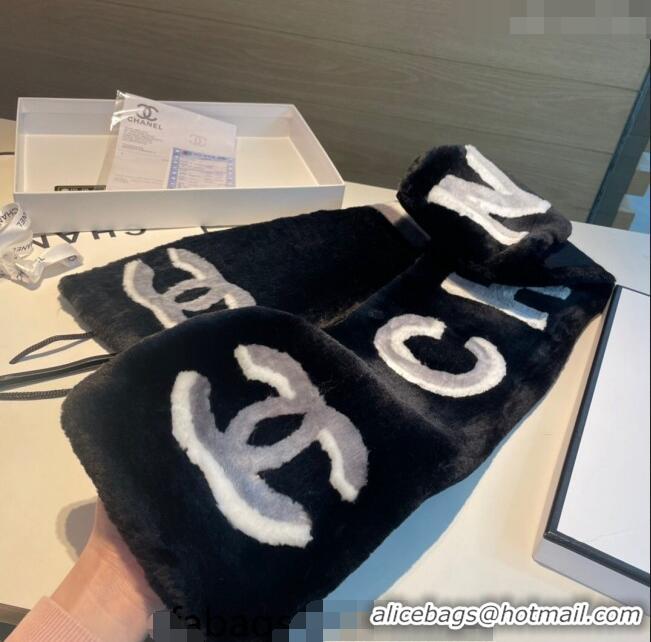 Promotional Chanel Fur and Cashmere Long Scarf 20x120cm 1221 Black 2023