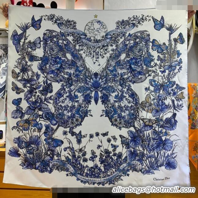 Well Crafted Dior Butterfly Silk Sqaure Scarf 90x90cm DR122101 Blue 2023