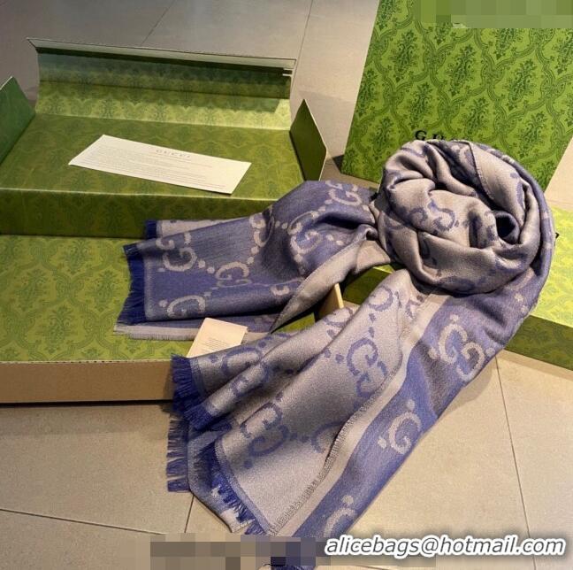 Fashion Luxurious Gucci Silk Wool Long Scarf 70x205cm GG122101 Blue 2023