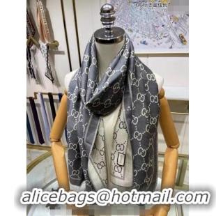 Top Grade Gucci Wool and Gold-Tone Long Scarf 50x195cm GG122102 Grey 2023