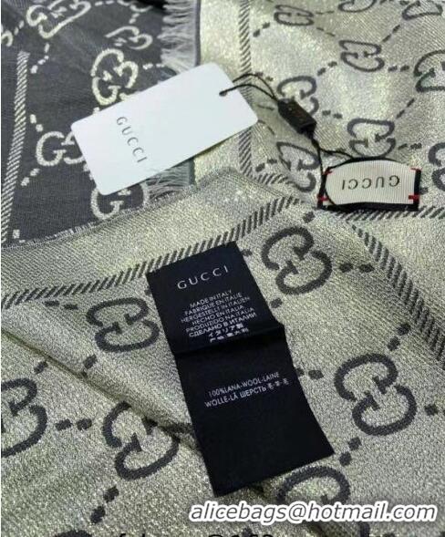 Top Grade Gucci Wool and Gold-Tone Long Scarf 50x195cm GG122102 Grey 2023