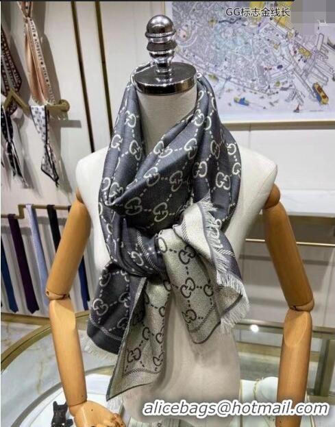 Top Grade Gucci Wool and Gold-Tone Long Scarf 50x195cm GG122102 Grey 2023