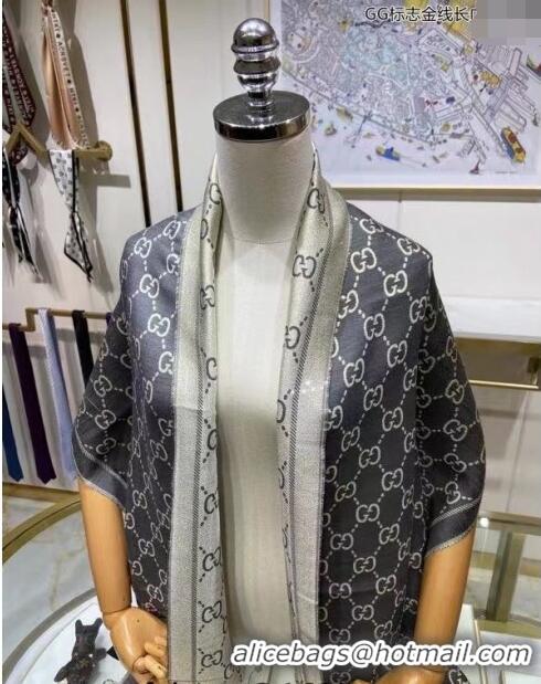 Top Grade Gucci Wool and Gold-Tone Long Scarf 50x195cm GG122102 Grey 2023