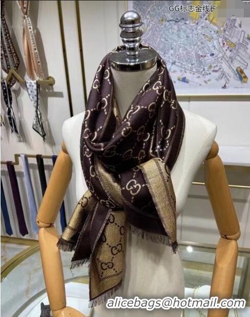 Classic Gucci Wool and Gold-Tone Long Scarf 50x195cm GG122102 Coffee 2023