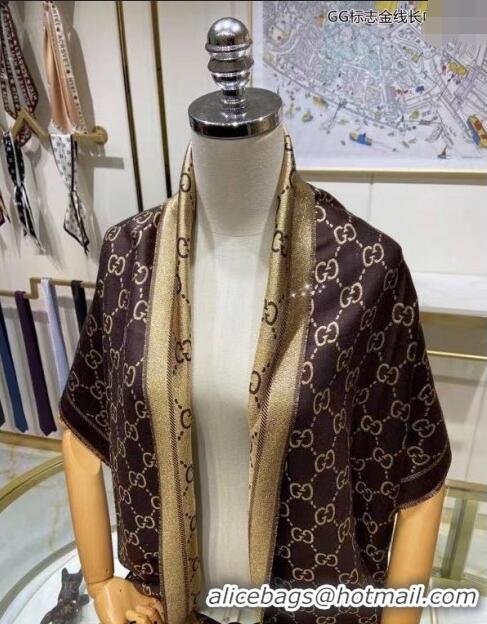 Classic Gucci Wool and Gold-Tone Long Scarf 50x195cm GG122102 Coffee 2023