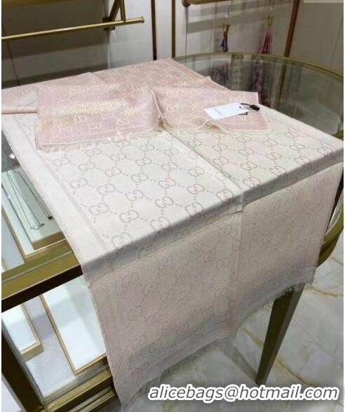 Top Design Gucci Wool and Gold-Tone Long Scarf 50x195cm GG122102 Light Pink 2023