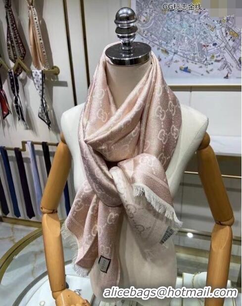 Top Design Gucci Wool and Gold-Tone Long Scarf 50x195cm GG122102 Light Pink 2023