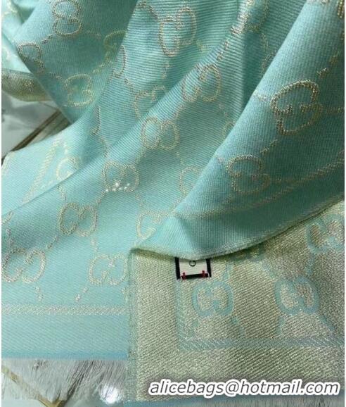 Luxurious Gucci Wool and Gold-Tone Long Scarf 50x195cm GG122102 Light Green 2023