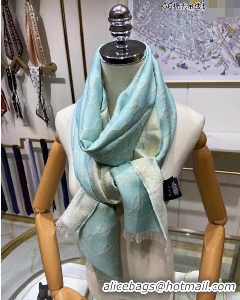 Luxurious Gucci Wool and Gold-Tone Long Scarf 50x195cm GG122102 Light Green 2023