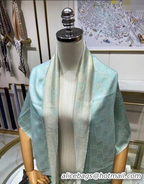 Luxurious Gucci Wool and Gold-Tone Long Scarf 50x195cm GG122102 Light Green 2023