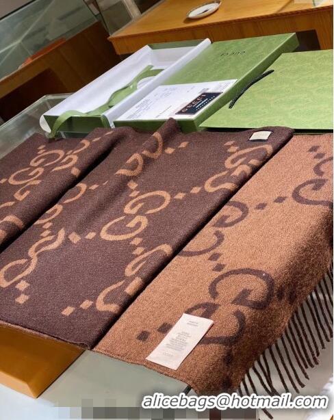 Well Crafted Gucci Wool Long Scarf 45x200cm Camel/Coffee GG122103 Brown 2023