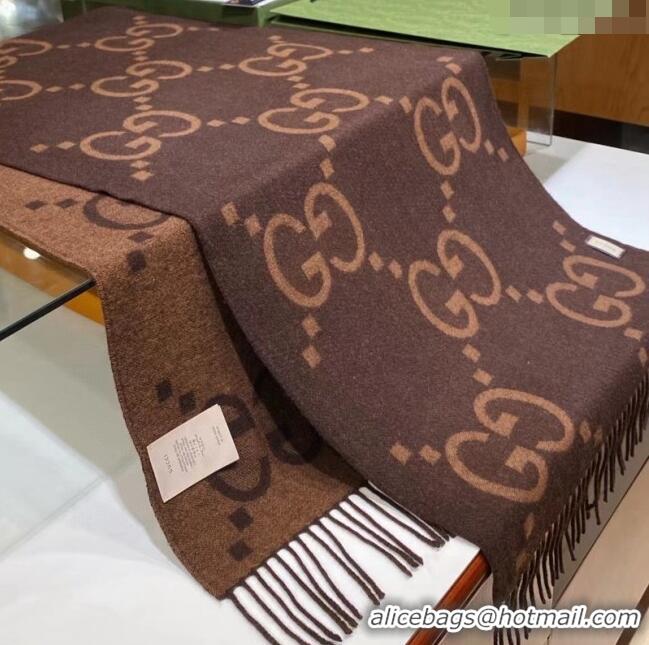 Well Crafted Gucci Wool Long Scarf 45x200cm Camel/Coffee GG122103 Brown 2023