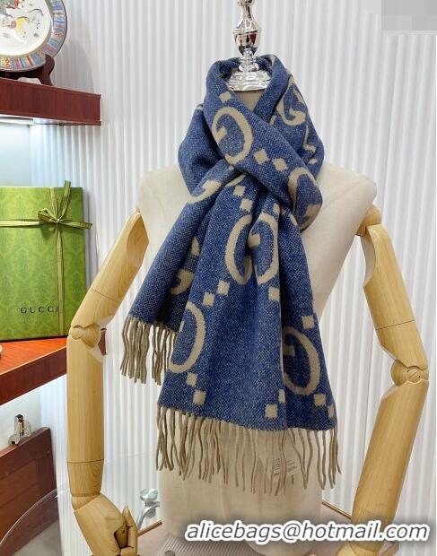 Top Quality Gucci Wool Long Scarf 45x200cm GG122103 Blue/Brown 2023