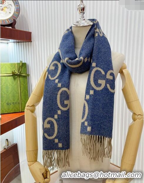 Top Quality Gucci Wool Long Scarf 45x200cm GG122103 Blue/Brown 2023