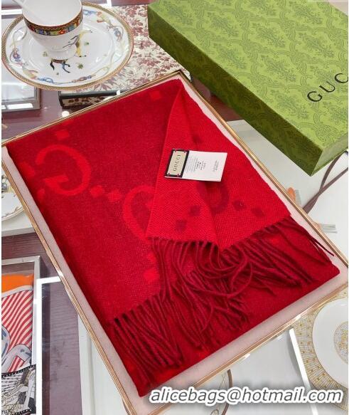 Popular Style Gucci Wool Long Scarf 45x200cm GG122103 Red 2023