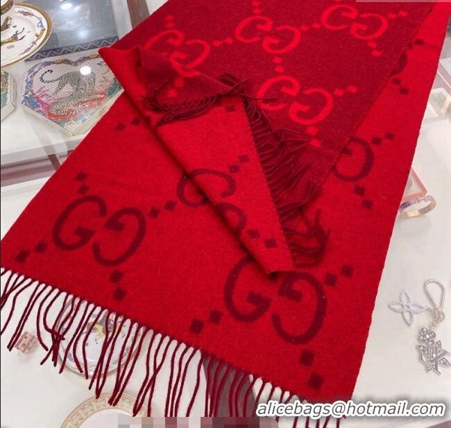 Popular Style Gucci Wool Long Scarf 45x200cm GG122103 Red 2023