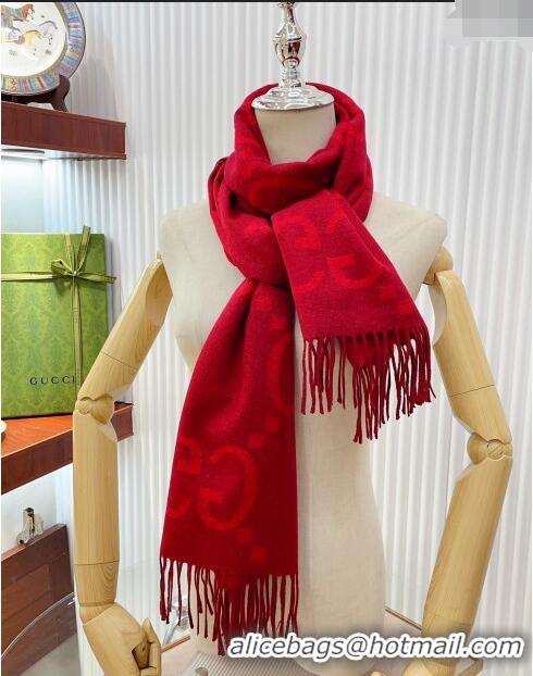 Popular Style Gucci Wool Long Scarf 45x200cm GG122103 Red 2023