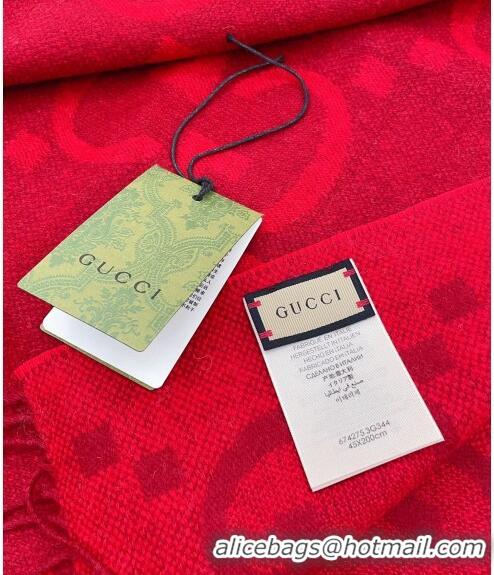 Popular Style Gucci Wool Long Scarf 45x200cm GG122103 Red 2023