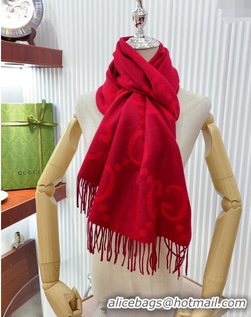 Popular Style Gucci Wool Long Scarf 45x200cm GG122103 Red 2023