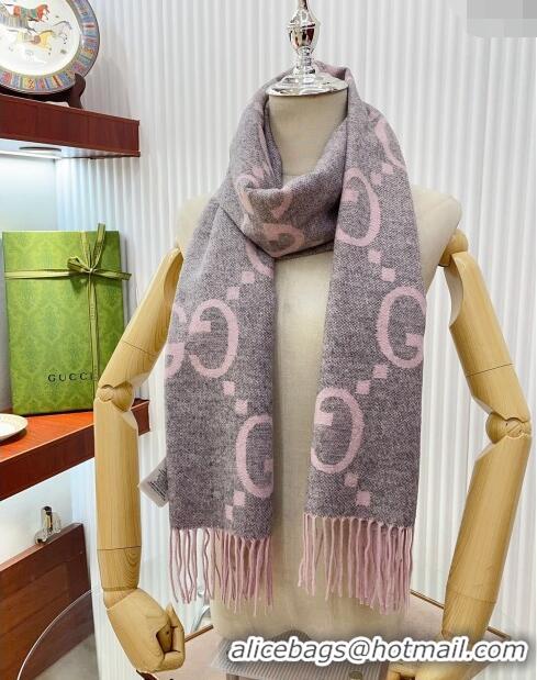 Traditional Specials Gucci Wool Long Scarf 45x200cm GG122103 Light Pink/Grey 2023