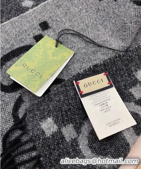 Pretty Style Gucci Wool Long Scarf 45x200cm GG122103 Grey/Black 2023