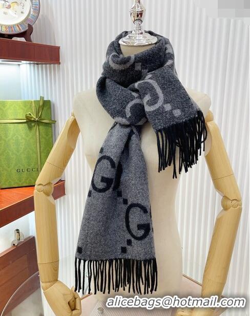 Pretty Style Gucci Wool Long Scarf 45x200cm GG122103 Grey/Black 2023