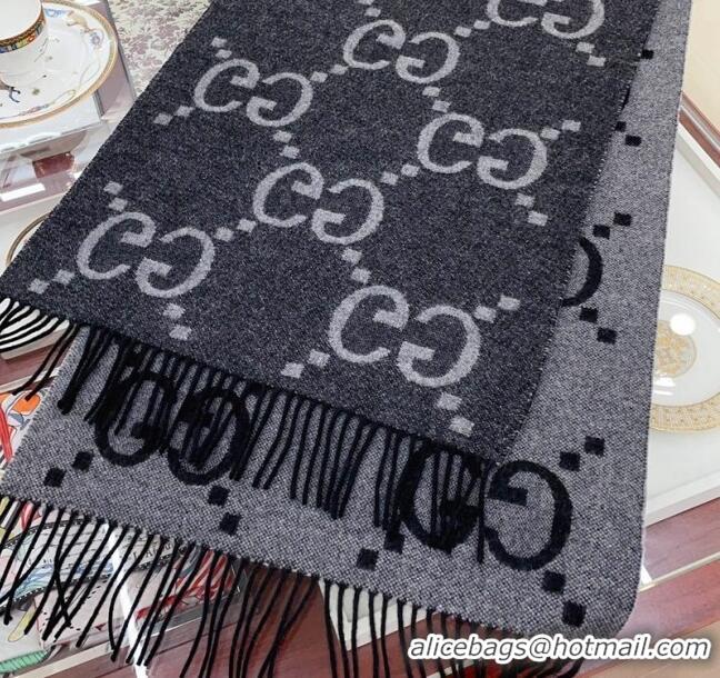 Pretty Style Gucci Wool Long Scarf 45x200cm GG122103 Grey/Black 2023