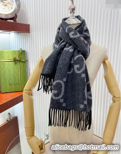 Pretty Style Gucci Wool Long Scarf 45x200cm GG122103 Grey/Black 2023