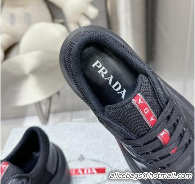 Buy Luxury Prada Leather and Mesh Platform Sneakers Black 1214021