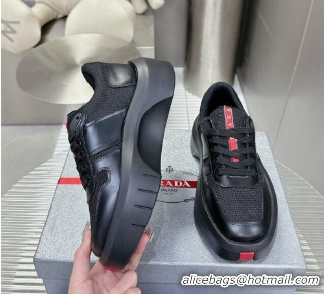 Buy Luxury Prada Leather and Mesh Platform Sneakers Black 1214021