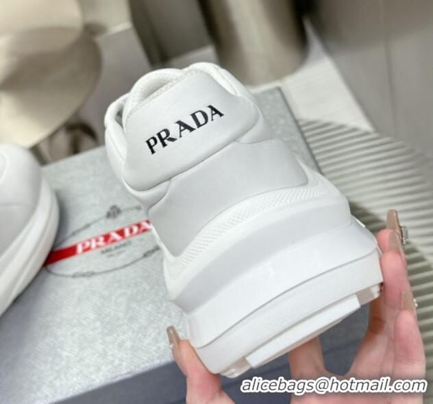 Generous Prada Men's Leather Platform Sneakers White 214022