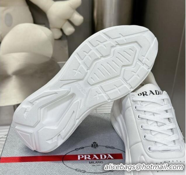 Generous Prada Men's Leather Platform Sneakers White 214022