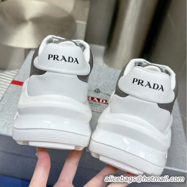 Good Looking Prada Men's Leather Platform Sneakers White/Grey 214023