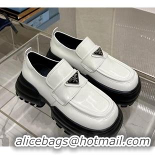 Low Cost Prada Men's Leather Platform Sneakers White/Black 214025