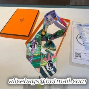 Good Taste Hermes Silk Twilly Bandeau Scarf 5x86cm H1221 Green 2023