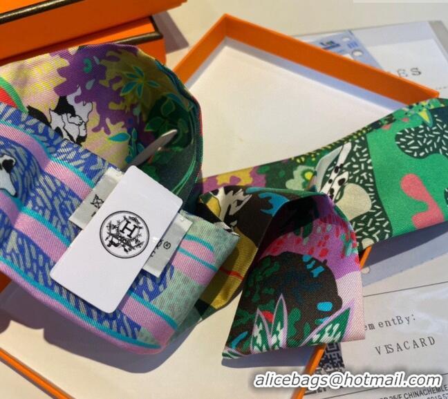 Good Taste Hermes Silk Twilly Bandeau Scarf 5x86cm H1221 Green 2023