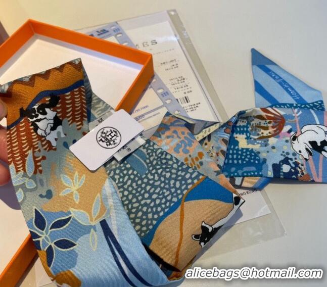 Promotional Hermes Silk Twilly Bandeau Scarf 5x86cm 1221 Light Blue 2023