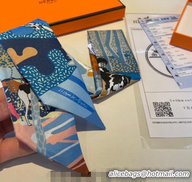 Promotional Hermes Silk Twilly Bandeau Scarf 5x86cm 1221 Light Blue 2023