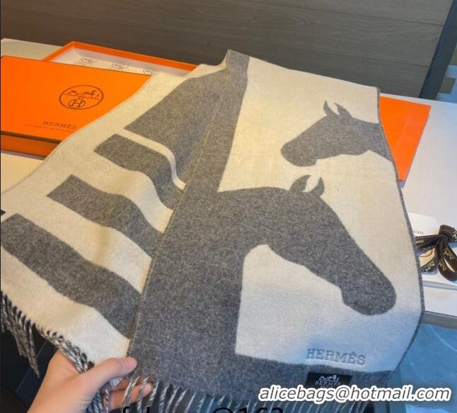 Famous Brand Hermes LOVE Cashmere Long Scarf 30x140cm HS122101 Grey 2023