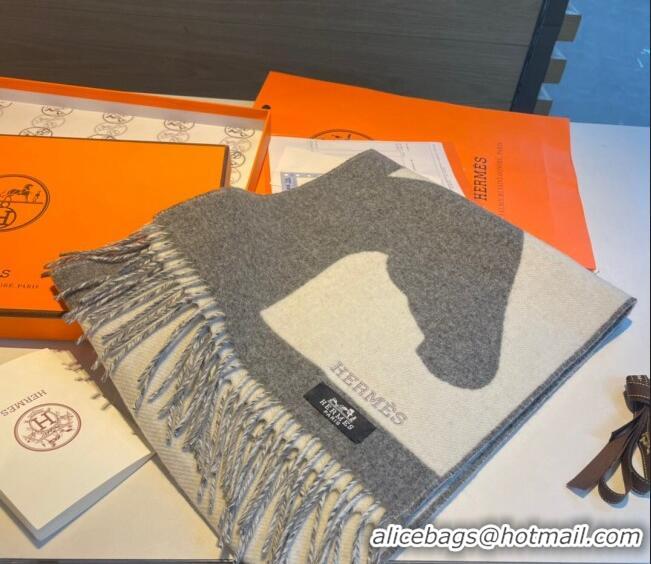 Famous Brand Hermes LOVE Cashmere Long Scarf 30x140cm HS122101 Grey 2023